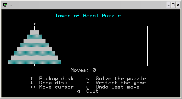 Screen shot of the Tower of Hanoi program
